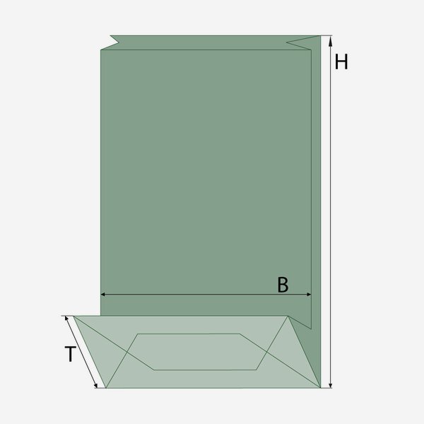 Blockbodenbeutel, braun/grün, Fenster oval, groß