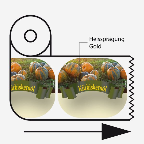 Kürbiskernöl Sonderform, 92x105mm, HP gold