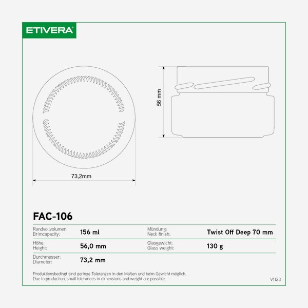 FACTUM Schraubglas 106ml, Weißglas, Mdg.: TO70De