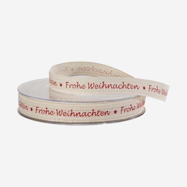 Geschenkband aus Baumwolle, "Frohe Weihnachten"