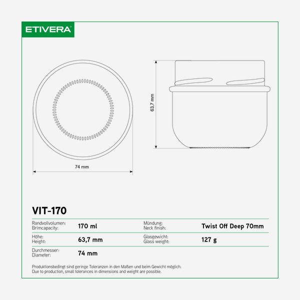 VITA Schraubglas 170ml, Weißglas, Mdg.: TO70De